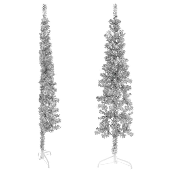 Smal halv plastgran med stativ silver 180 cm