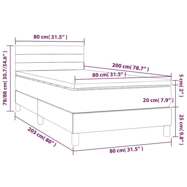 Ramsäng med madrass & LED ljusgrå 80x200 cm tyg