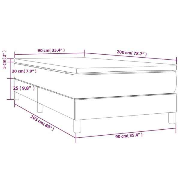 Ramsäng med madrass mörkgrå 90x200 cm tyg