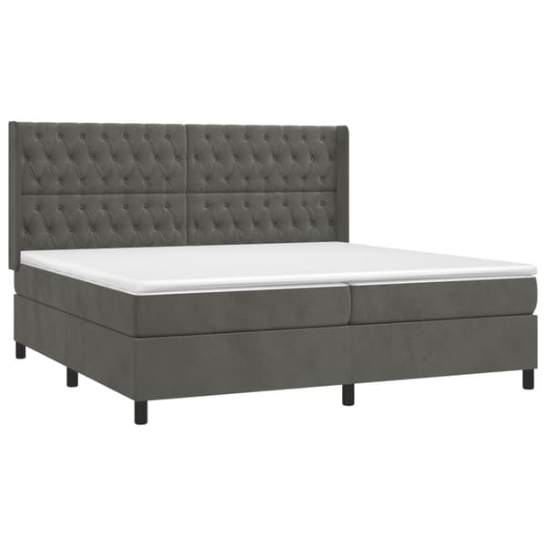 Ramsäng med madrass & LED mörkgrå 200x200 cm sammet