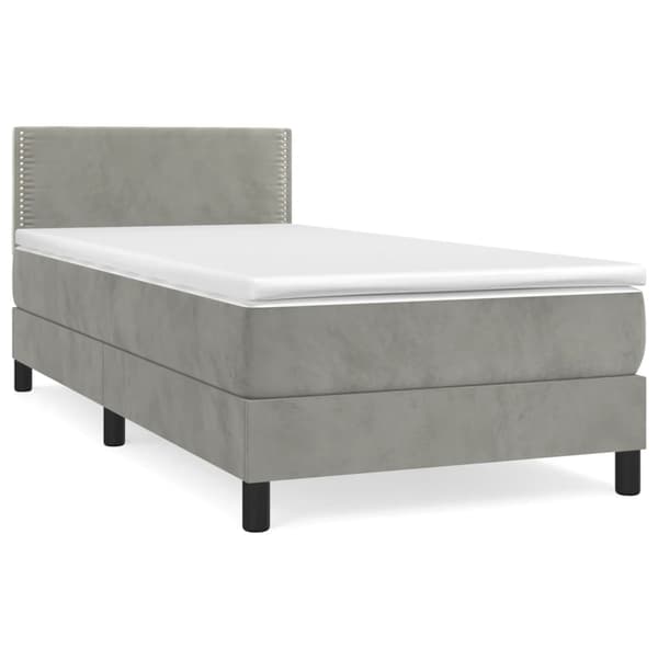Ramsäng med madrass ljusgrå 90x200 cm sammet