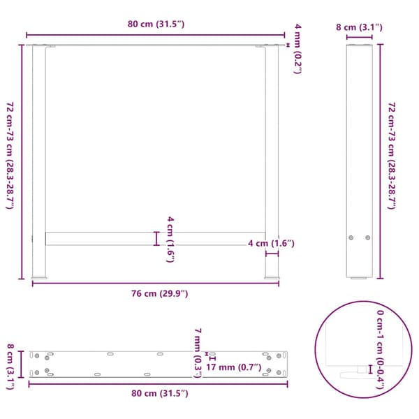 Matbordsben antracit 2 st 80x(72-73) cm stål