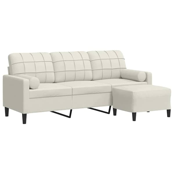 3-sitssoffa med fotpall gräddvit 180 cm sammet