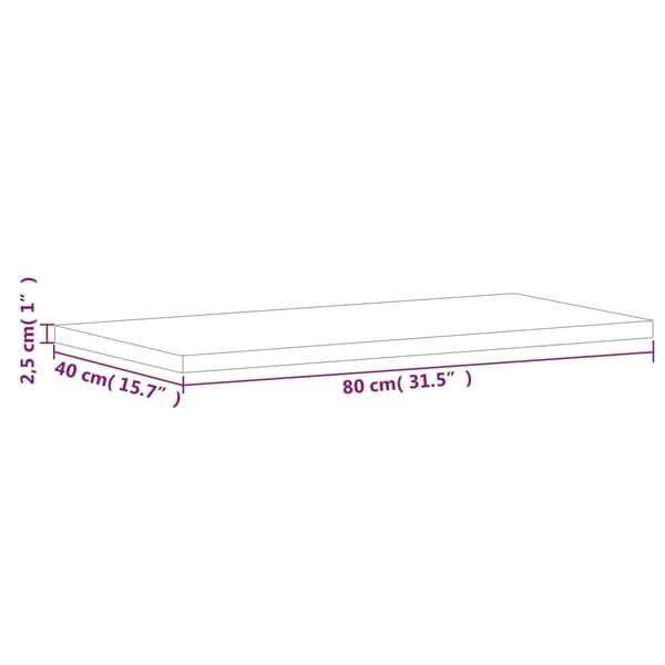 Bordsskiva 80x40x2,5 cm rektangulär massivt bokträ