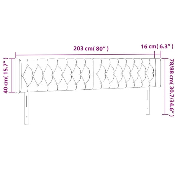 Sänggavel LED mörkbrun 203x16x78/88 cm tyg