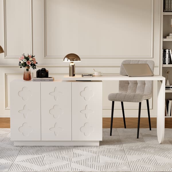 SONNENH Skrivbordsswivel L Shape Corner Computer Desk Office Table Dressing Table White 110cm