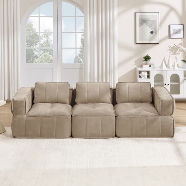 SONNENH 3-sitssoffa, Polyester, Sandfärgad, 271 × 93 × 67 cm