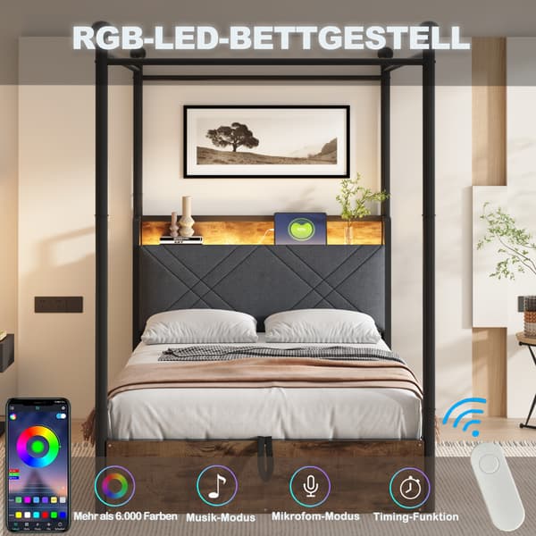 Børneseng, 90 x 190 cm, sort, med opbevaring, med løftefunktion, med LED
