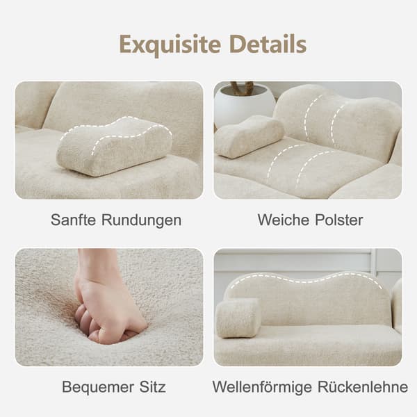 SONNENH 3 Seater U-formad Modular Boneless Sofa med 2 Ottomans, 32D High Density Foam, Wave Shape, Deep Seat, Movable Armrest Cushion
