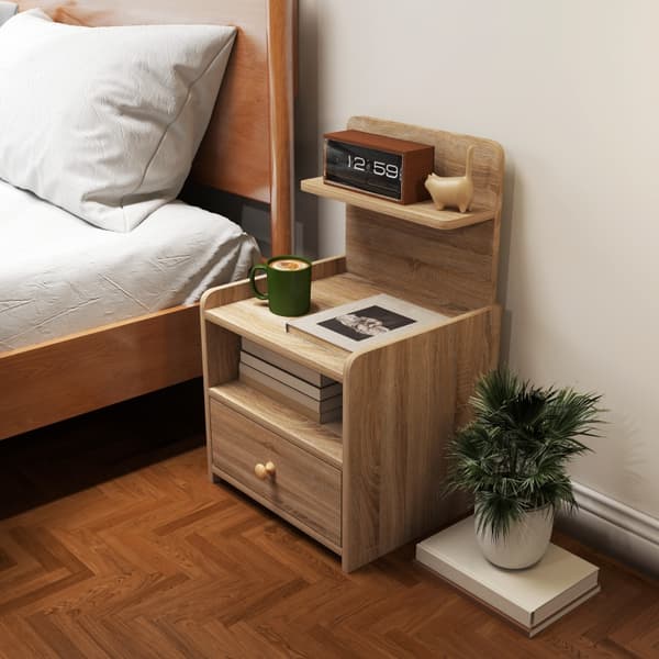 SONNENH Sidebord, natbord med opbevaring, spånplade, tip-resistent, moderne, naturligt træ