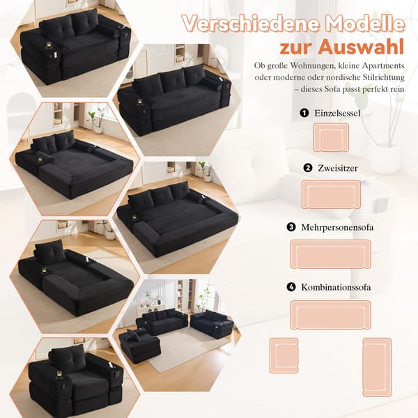 SONNENH Sofa, Fløjl, Sort, 180 × 98 × 80 cm