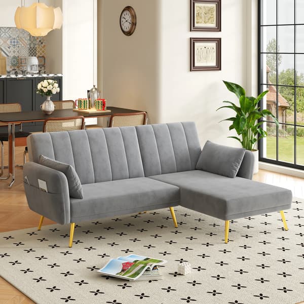 SONNENH Modern hopfällbar soffa, L-formad soffa, bäddsoffa med extra hörn, hörnsoffa med sovfunktion, lämplig för vardagsrum, sovrum, hemmabio