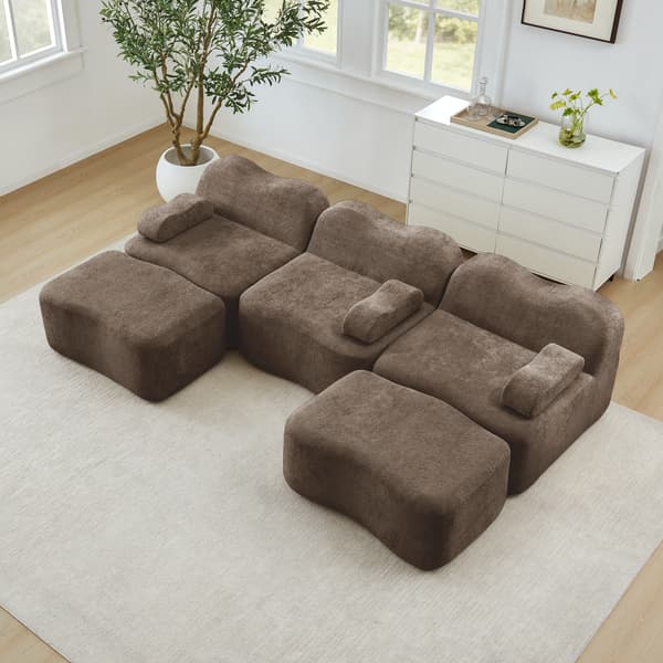 SONNENH 3 Seater U-formad Modular Boneless Sofa med 2 Ottomans, 32D High Density Foam, Wave Shape, Deep Seat, Movable Armrest Cushion