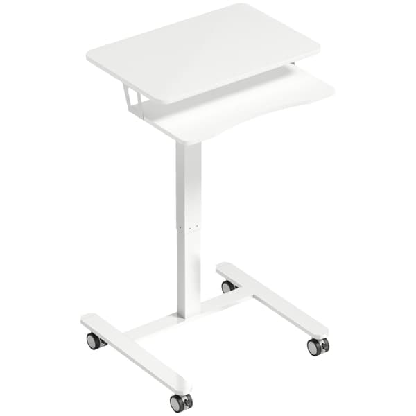 SONNENH Højdejusterbart stå-sid bord, rulbart stå-sid bord med tastaturbakke, hjul og stålstel, hvid