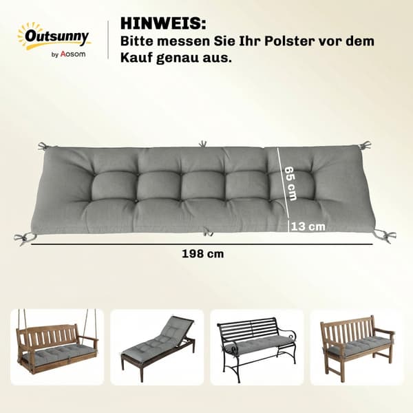 SONNENH Sittdyna, Polyester, Ljusgrå, 198 × 65 × 13 cm
