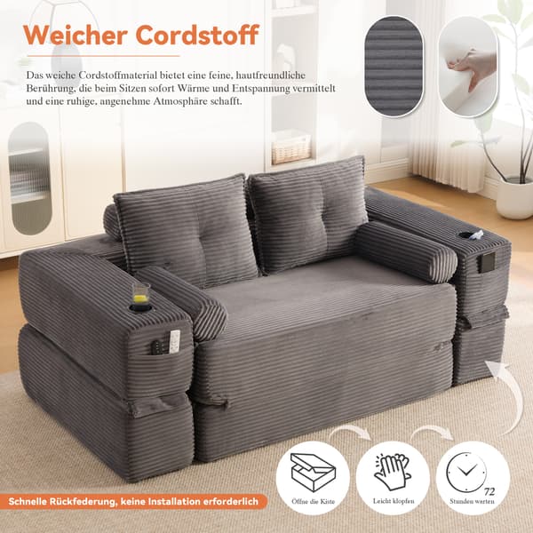 SONNENH Sofa, Fløjl, Mørkegrå, 180 × 98 × 80 cm