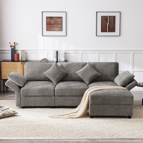 SONNENH Hjørnesofa, Chenille, Grå, 218 × 156,5 × 86 cm