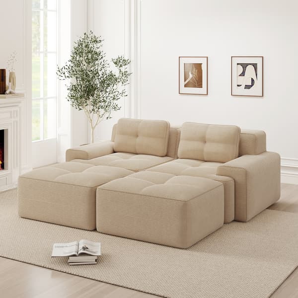 SONNENH Cloud Modular Sofa Boneless U- Shaped Sofa, Komfortabel Corduroy Cloud Sofa, Modular Sofa med Ottoman, Modular Two-Seater Sofa