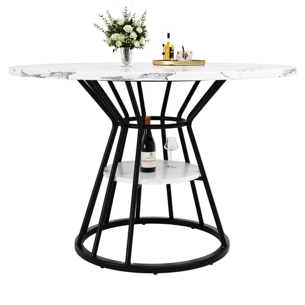 SONNENH Rund matbord (1 bit) Kök Table Breakfast Table Metal Legs Marble Pattern Gold / Black