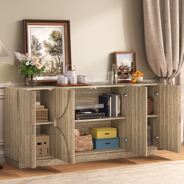 SONNENH Sideboard med hyllor, sideboard med återstudsare, naturlig träådring