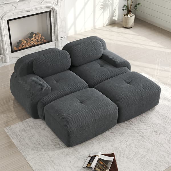 SONNENH 2-sæders fløjlssofa, framless sofa, modulær kombination med chaise longue, non-slip, ergonomiske armlæn og meget elastisk polstring til stue