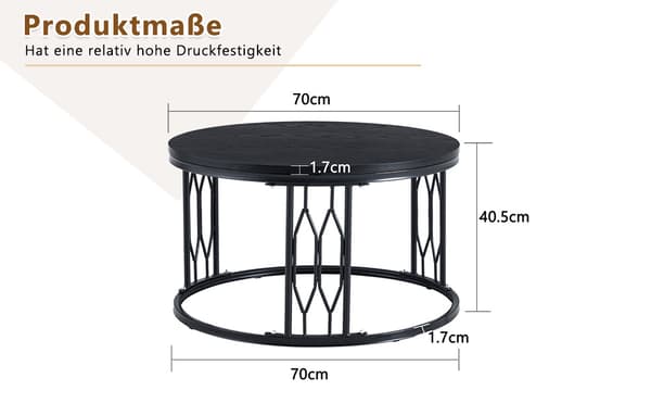 SONNENH Sofabord, MDF / Metal, Sort, 70 × 70 × 40,5 cm