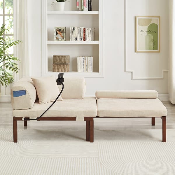 SONNENH Solid Træ Folde Sofa Seng – Multifunktionel Enkel Udtræksseng - BEIGE