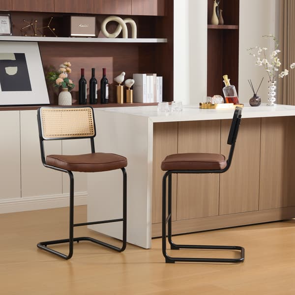 SONNENH Barstol – set med 2, PU, Brun, 47 × 53,5 × 98 cm