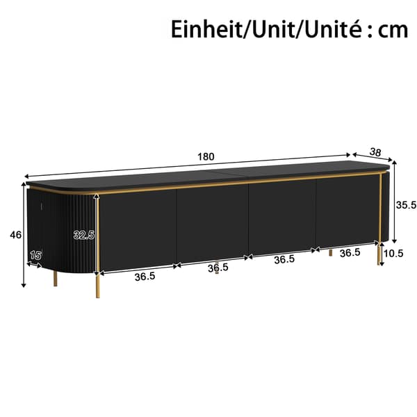 SONNENH TV-bord, MDF, Sort, 180 × 38 × 46 cm