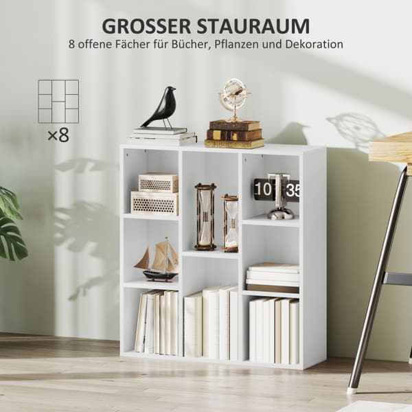 SONNENH Bokhylla, 8 Tier Standing Shelf, Storage Shelf, Kitchen Shelf för vardagsrum, sovrum, kontor, vit