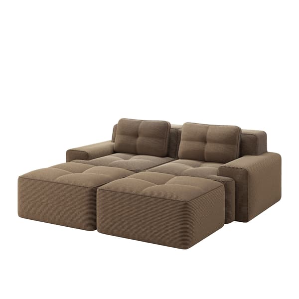 SONNENH Cloud Modular Sofa Boneless U-formad soffa, bekväm Corduroy Cloud Sofa, Modular Sofa med ottomansk, modulär tvåsitsig soffa