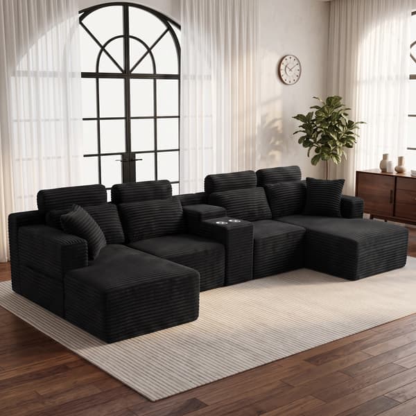 SONNENH U-formet sofa, Skum, Sort, 372 × 151 × 80 cm
