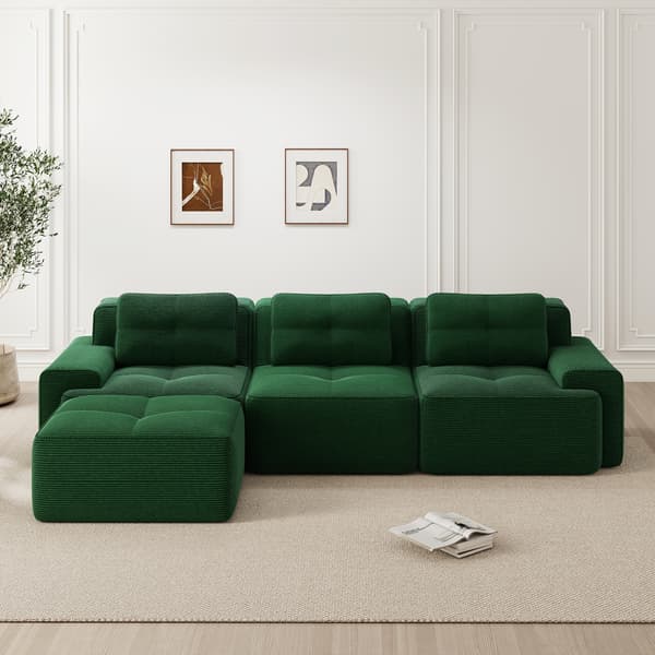 SONNENH Cloud Modular Sofa Boneless L Shaped Sofa, Modular Sofa med Ottoman, Modular Cloud Sofa, 3 Seater Corduroy Cloud Sofa för vardagsrum