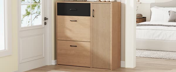 SONNENH Kenkäkaappi, MDF / Lastulevy, Luonnonväri / Musta, 100 × 35 × 106 cm