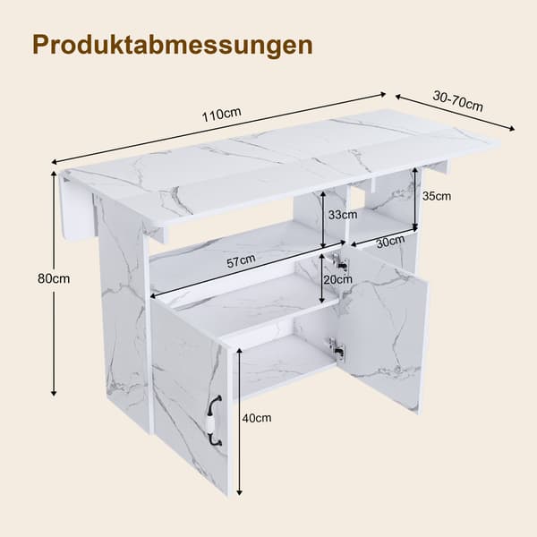 SONNENH Matbord, MDF, Vit, 110 × 70 × 80 cm