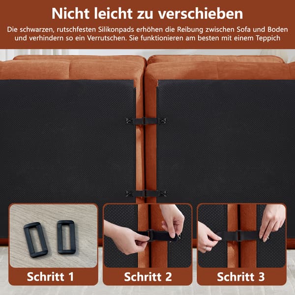 SONNENH U-formet sofa, Chenille, Orange, 264 × 160 × 68 cm