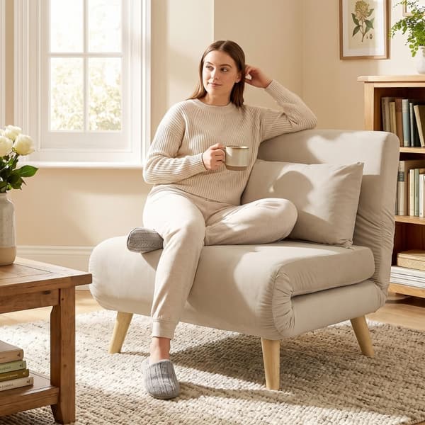 SONNENH Fåtölj, Sammet, Beige, 78 × 72 × 79 cm