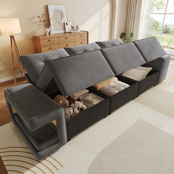 SONNENH Moderne modulær 3- sædersofa med brede armlæn, cloud sofa, integreret opbevaring, polstret kæledyr område