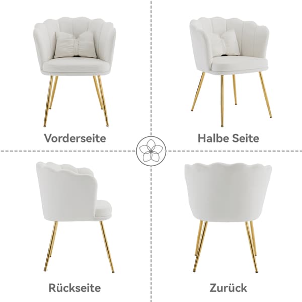 SONNENH Set med 2 moderna sammetsofforstolar, badrumstolar, stoppade stolar med bladformad rygg