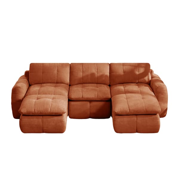 SONNENH U-formet sofa, Chenille, Orange, 264 × 160 × 68 cm