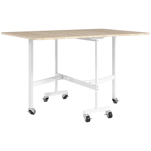 SONNENH Foldbart spisebord, egnet til op til 6 personer, med 6 hjul og bremser, til små rum, egetræ