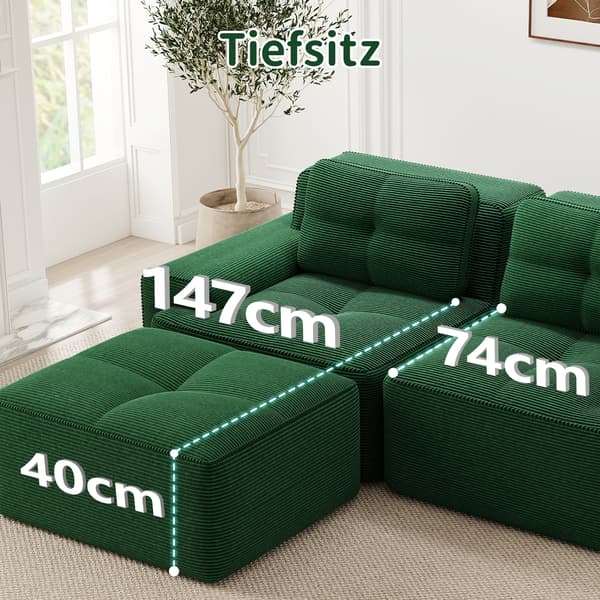 SONNENH Cloud Modular Sofa Boneless L Shaped Sofa, Modular Sofa med Ottoman, Modular Cloud Sofa, 3 Seater Corduroy Cloud Sofa för vardagsrum