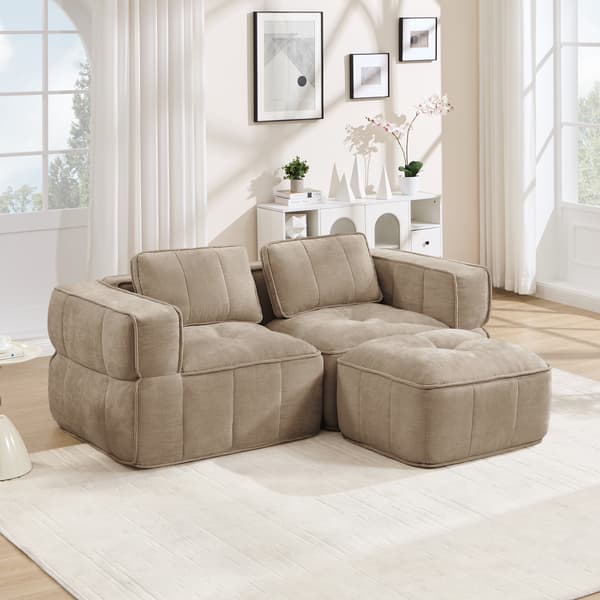 SONNENH 2-sitssoffa, Polyester, Sandfärgad, 198 × 162 × 67 cm