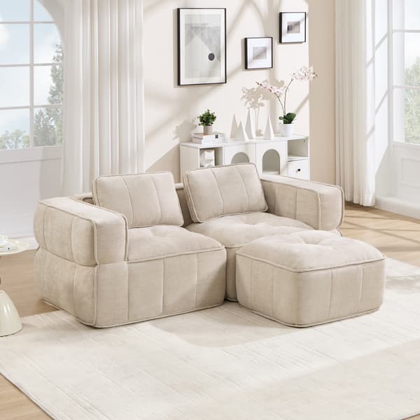 SONNENH 2-sitssoffa, Polyester, Beige, 198 × 162 × 67 cm