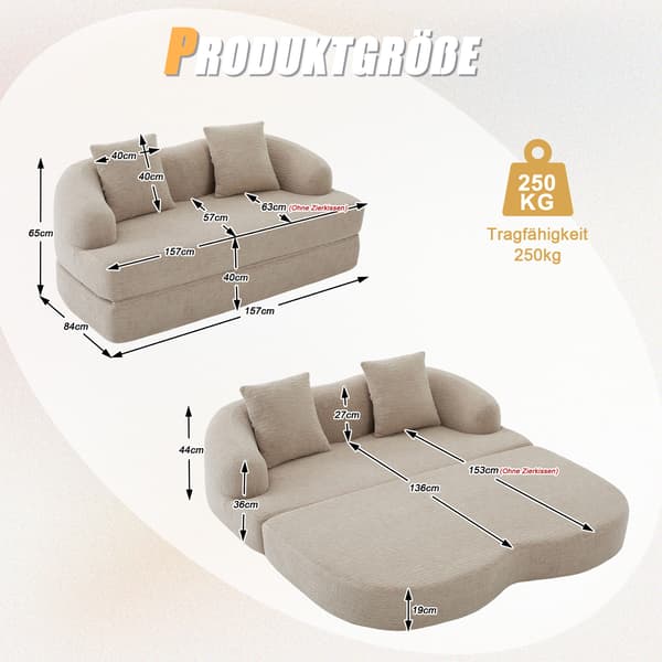 SONNENH Bäddsoffa, Chenille, Khaki, 157 × 84 × 65 cm