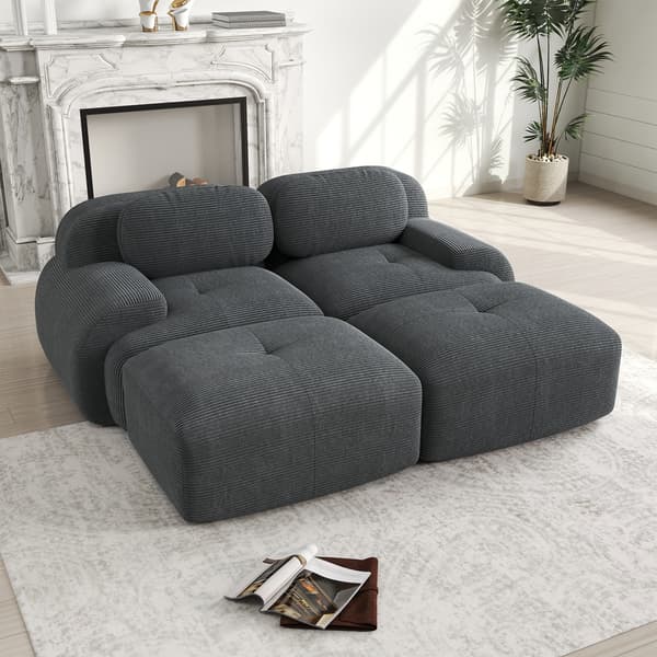 SONNENH 2-sæders fløjlssofa, framless sofa, modulær kombination med chaise longue, non-slip, ergonomiske armlæn og meget elastisk polstring til stue