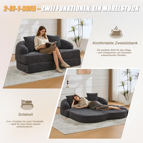 SONNENH Bäddsoffa, Chenille, Mörkgrå, 157 × 84 × 65 cm