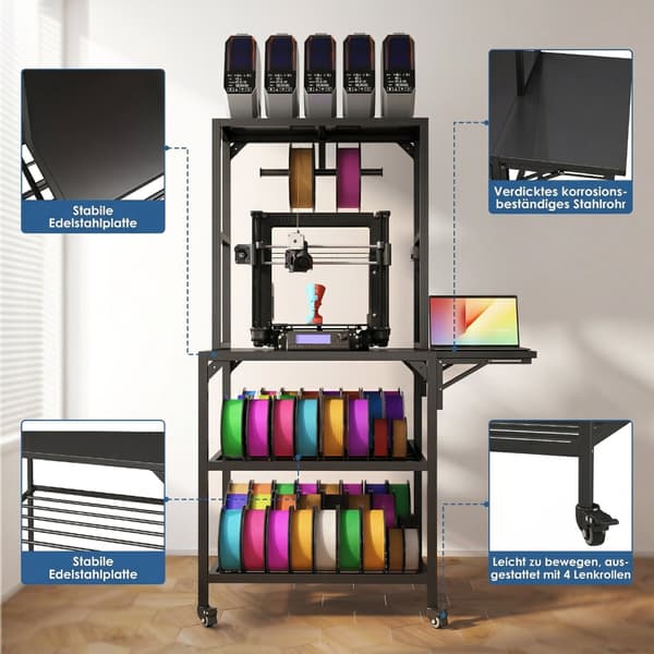 SONNENH 3D-printer stativ, robust 3D-printer skrivebordstativ med filamenthylde, T-formet spoleholder med ruller