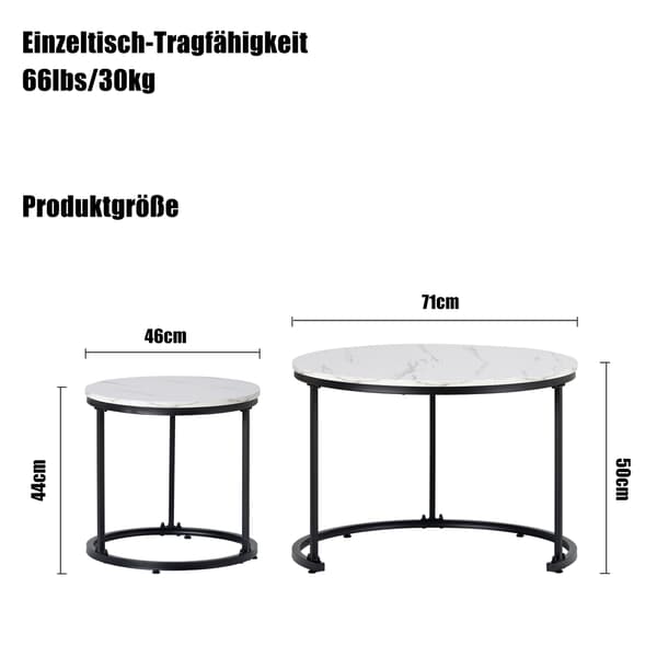 SONNENH Runde kaffe bord 2-stykke sæt levende værelse Runde nested side bord 2 Runde side borde