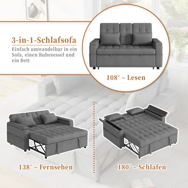 SONNENH Sovesofa, Hørlook, Grå, 159 × 142,5 × 92 cm
